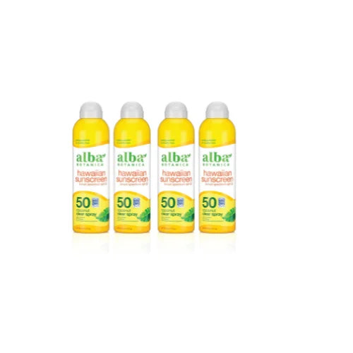 Alba Botanica Hawaiian Sunscreen Clear Spray,  50, Nourishing Coconut, Clear, 8 Fl Oz (4pack).