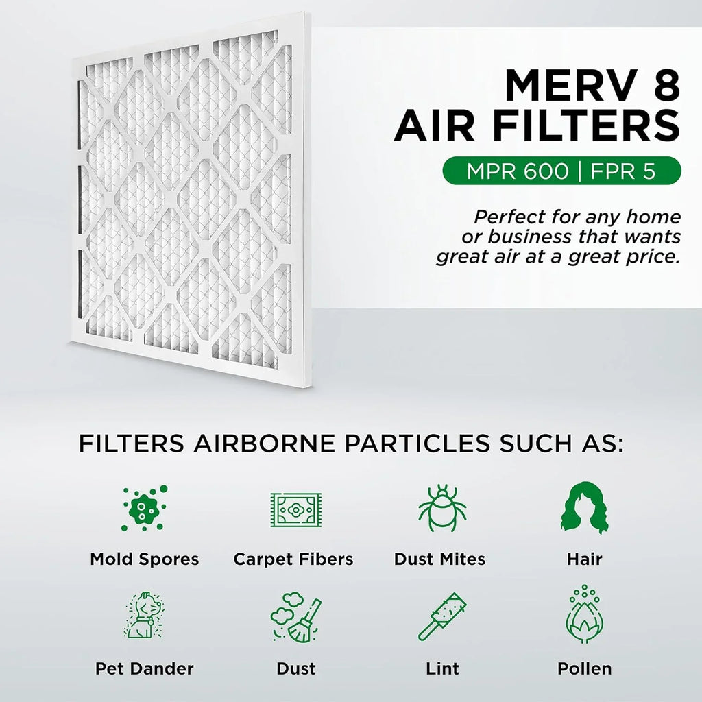 24X24x4  8 Pleated  Furne Air Filters. Case Of 6. Ext Size: 23-3/8  23-3/8  3-3/4