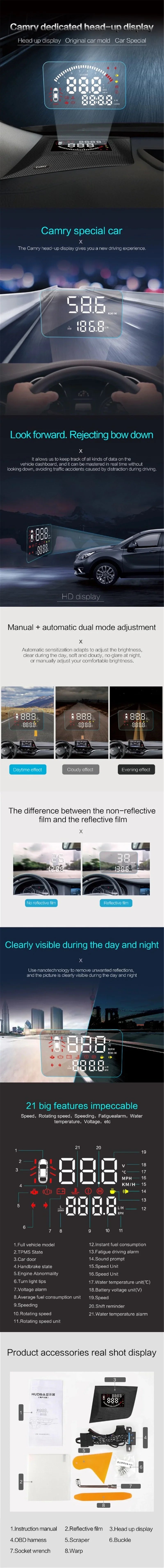 Car Electronic  Head Up Display Speedometer Projector For Toyota  - 2018-2021 Safe Driving Screen Airborne computer left hand drive