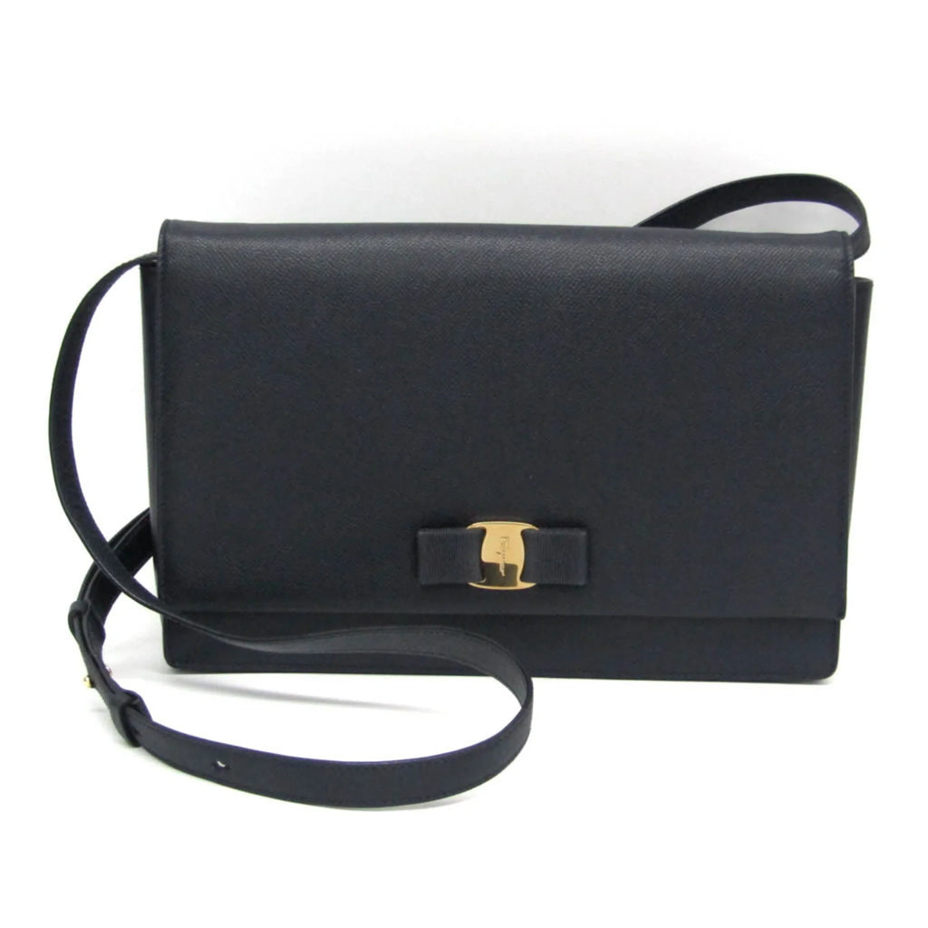 Pre-Owned Salvatore Ferragamo Vara -21 0011 Women's Leather Shoulder Bag Navy (Good)