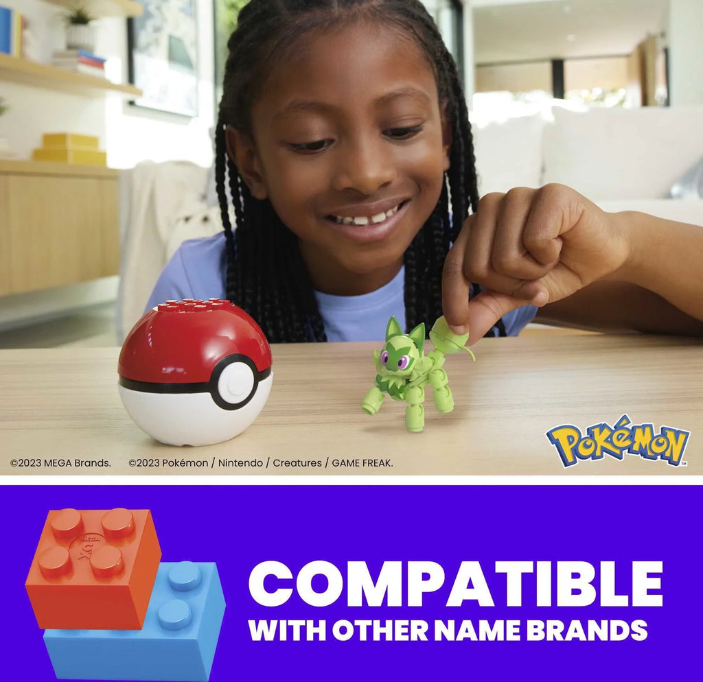 Pokemon Sprigatito Building Toy Kit, Poseable Action Figure with Poke Ball (27 Pieces) for Kids