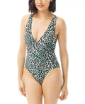 Carmen Marc Valvo  -Neck Surplice One-Piece Swimsuit,  12