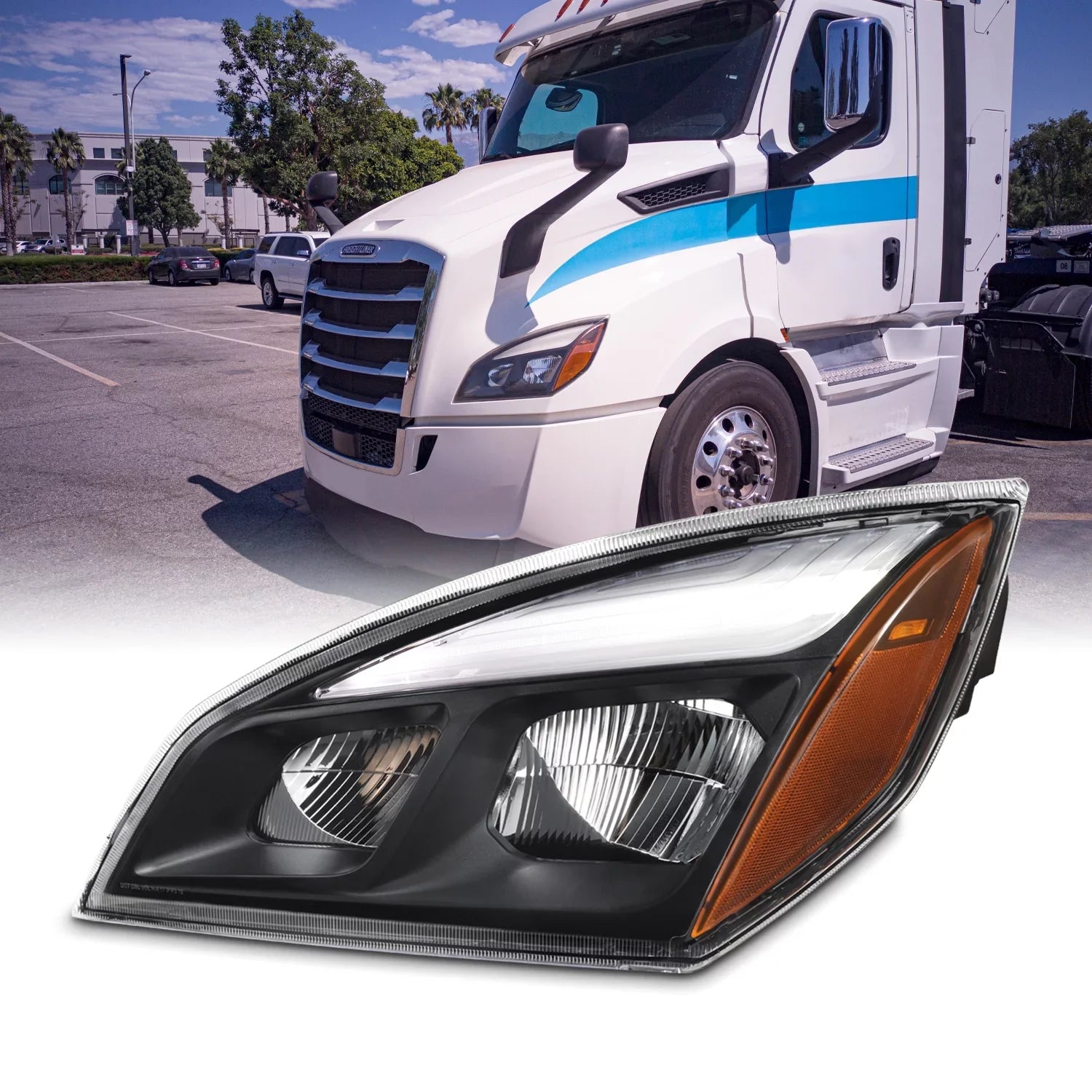 '- Fits 2018-2023 Freightliner Cascadia 113 116 125 126  Full- Black Housing Headlights - Driver Side Replacement