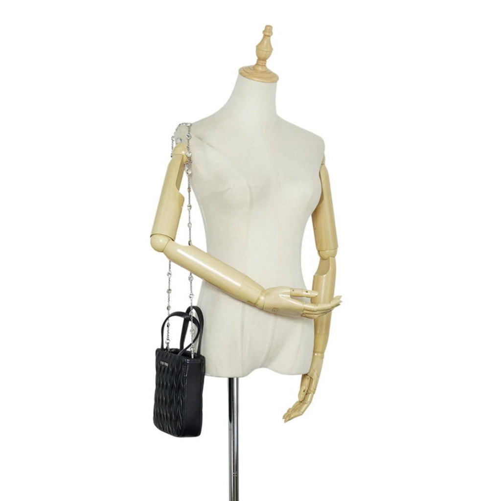 Pre-Owned Miu Miu Miu Materasse Nappa Crystal Shoulder Bag 5BA220 Black Silver Leather Ladies  (Good)