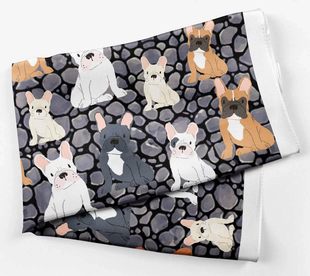 Phagun Grey Dogs Mix Printed Square Pure SilkScarfFor Hair Neck Head Bandanas For Women