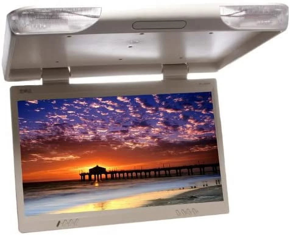 Absolute  Tan 23" - Roof Mount Overhead Flip-Down Monitor Built-In  Remote Dome Light