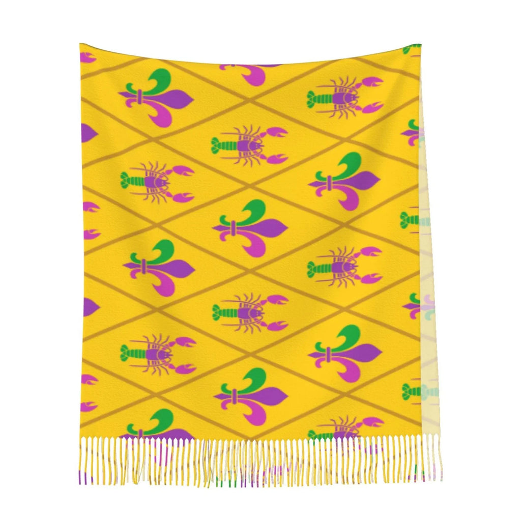 Bingfone Soft Cashmere Feel Scarf For Women Elegant Art Print Winter Warm Scarves Large Shawl Wrap Gifts- Mardi Gras Crayfish and Fleur de lis