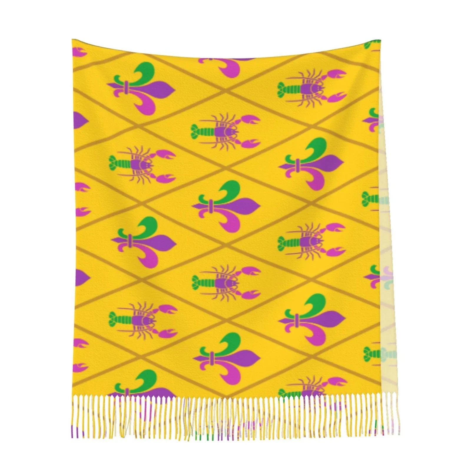Bingfone Soft Cashmere Feel Scarf For Women Elegant Art Print Winter Warm Scarves Large Shawl Wrap Gifts- Mardi Gras Crayfish and Fleur de lis