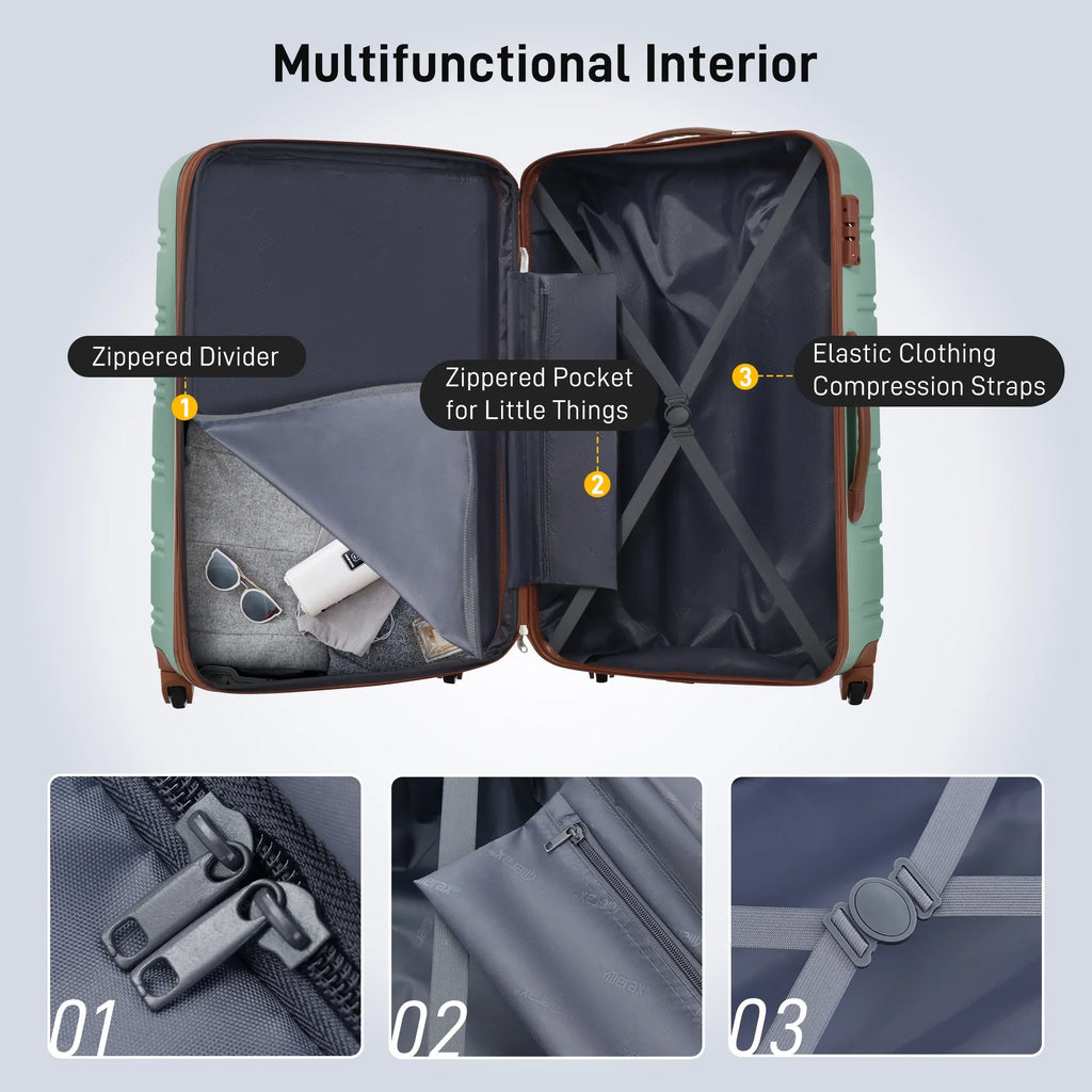 Crtynell 3 Piece Luggage Set Hardside Spinner Suitcase with  Lock 20" 24" 28" Available