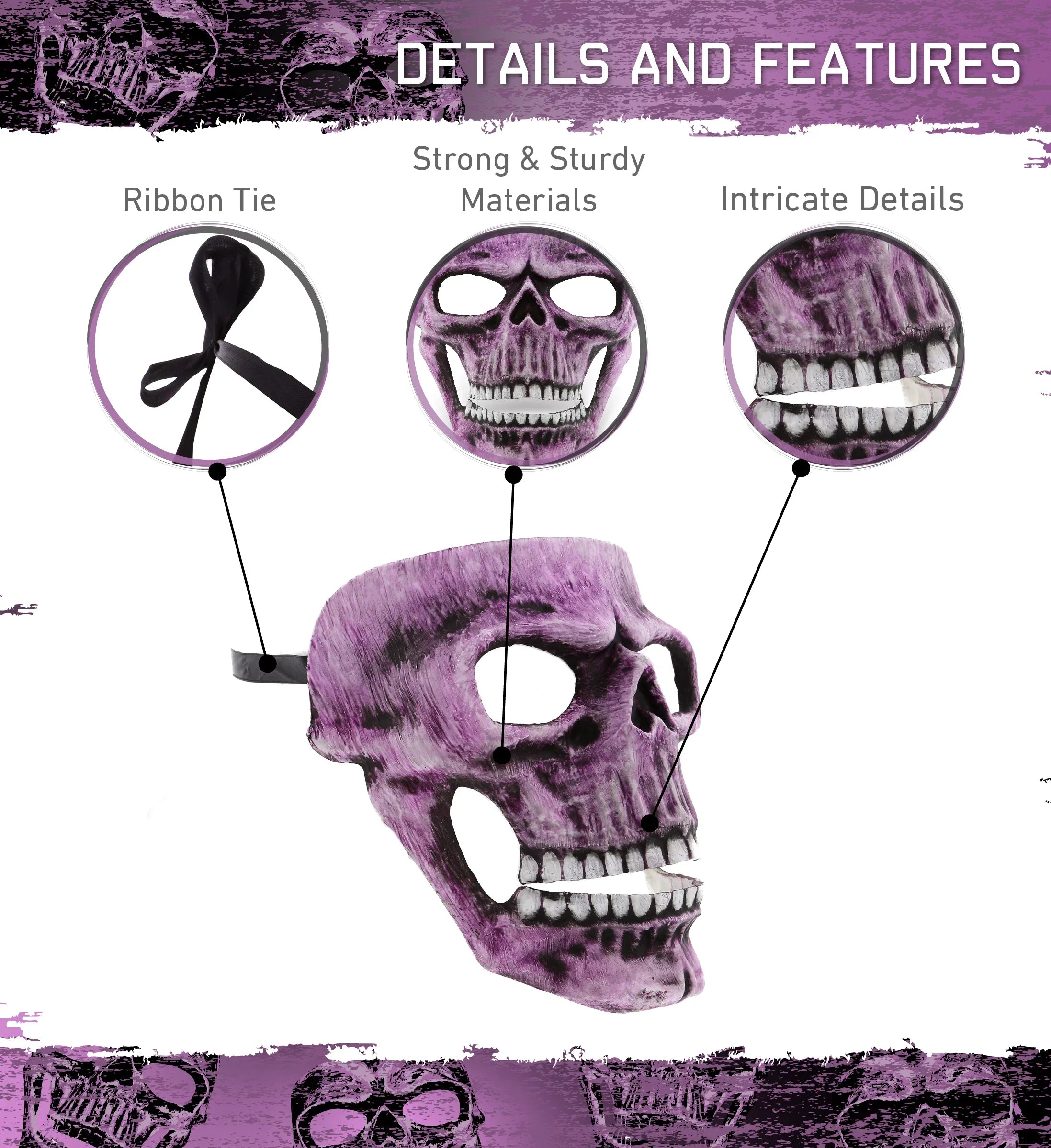 Attitude Studio Pink Skeleton Mask - Costume Skull Mask for Men and Women, Steampunk Inspired Full Face Mask Costume Accessory, Perfect for Halloween, Parties, Conventions, and Horror-Themed Events