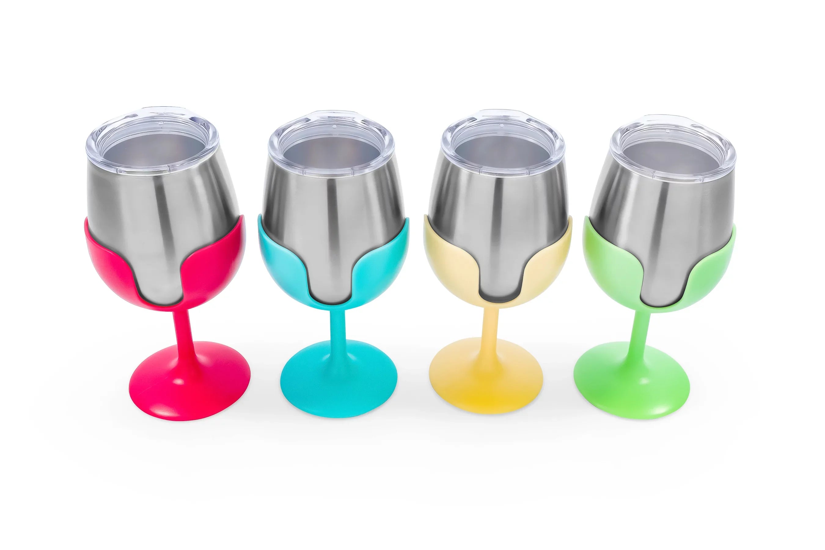 Camco Life is Better at the Campsite Wine Tumblers | Features a Vacuum Insulated Kitchen Grade 18/8 Stainless Steel Construction, 4 Colorful Removable Stems, and Comes in a 8oz Size (53068)