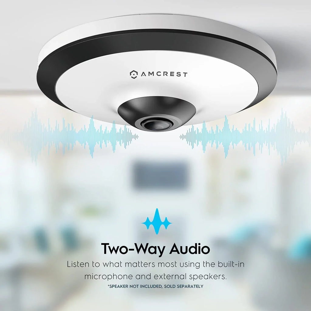 Amcrest 5-Megapixel Fisheye Camera, UltraHD Security PoE Camera Indoor, 1.4mm Lens, 33ft Nightvision, 360° Panoramic Camera Coverage, Cloud and MicroSD Recording, - (White)