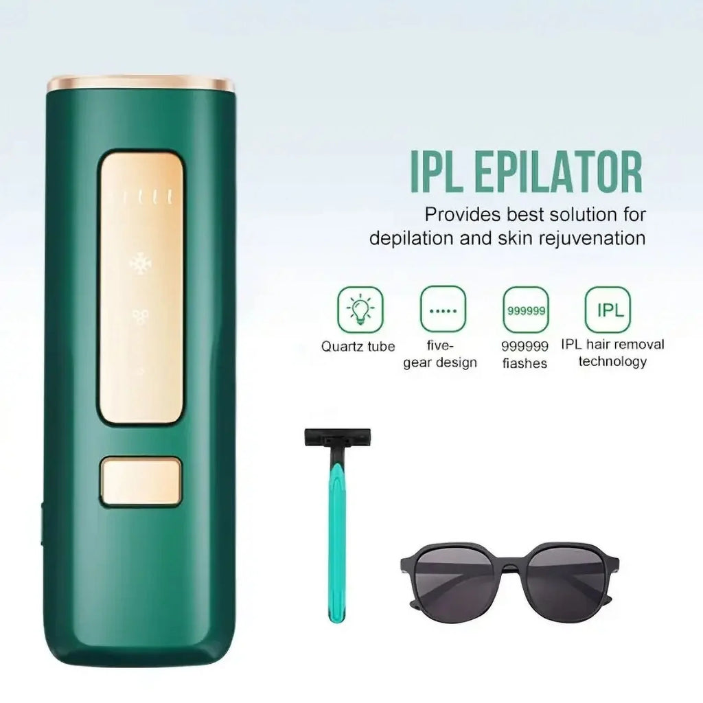Laser Hair Removal, Painless Laser Hair Removal, Nearly Painless, Flawless Facial Hair Remover, Long-Lasting Result Safe for Reducing in Hair Growth for Body & Face, Green