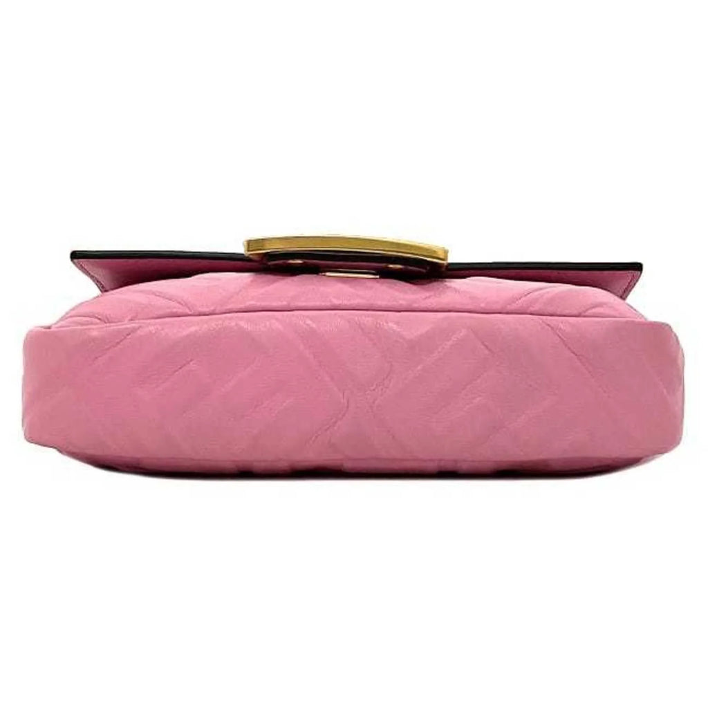 Pre-Owned Fendi Baguette Small Pink Gold 8BS017 Leather   Shoulder Bag  Embossed Ladies Chain (Like New)