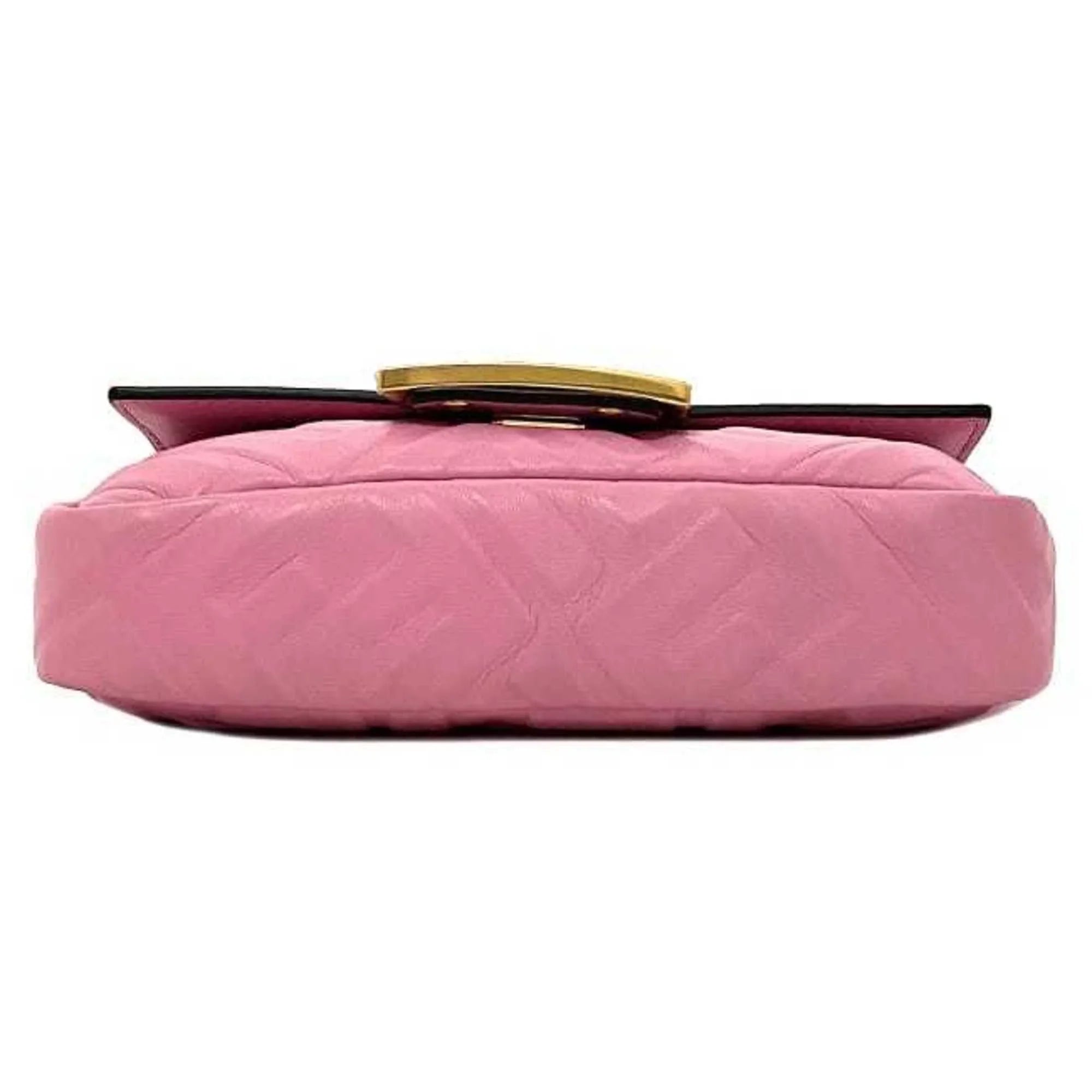 Pre-Owned Fendi Baguette Small Pink Gold 8BS017 Leather   Shoulder Bag  Embossed Ladies Chain (Like New)