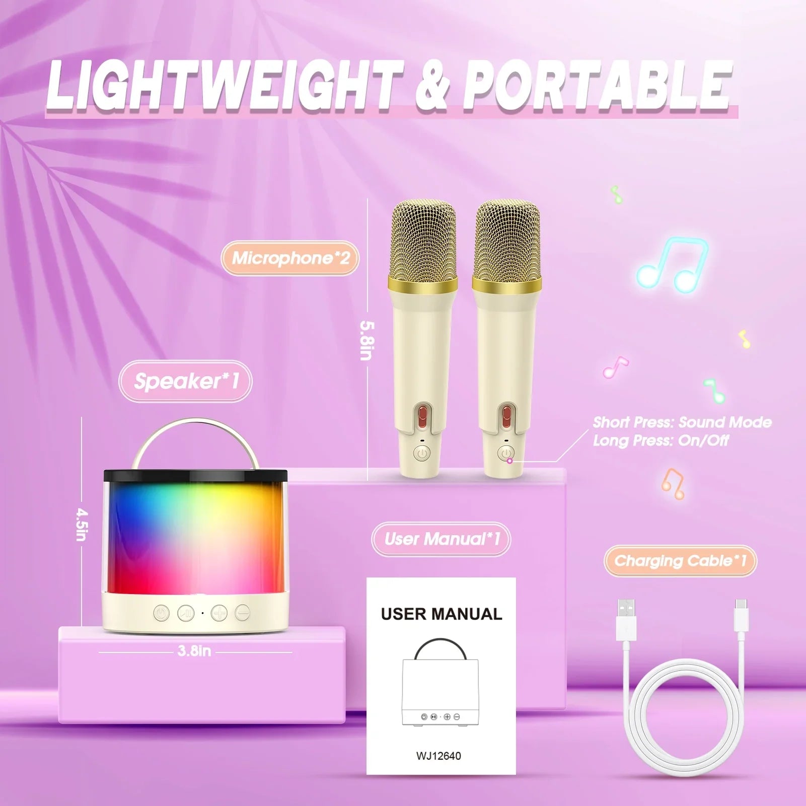 Mini Karaoke Machine Microphone for Kids Adults, Portable Bluetooth Speaker with 2 Microphones, Toys Gifts for 3 4 5 6 7 8+ Year Old Girls Boys Adults
