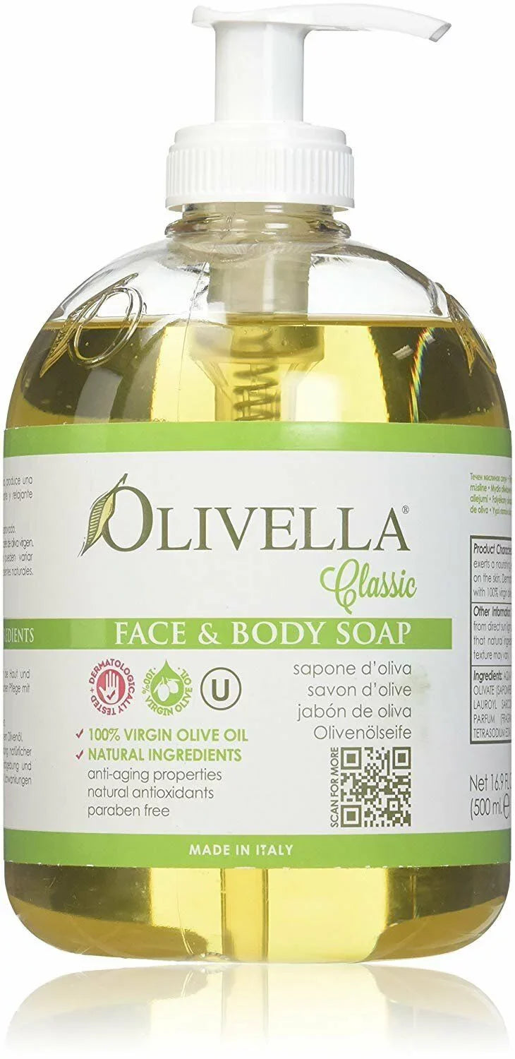 Olivella Virgin Olive Oil Face and Body Liquid Soap 16.9 oz (Pack of 3)