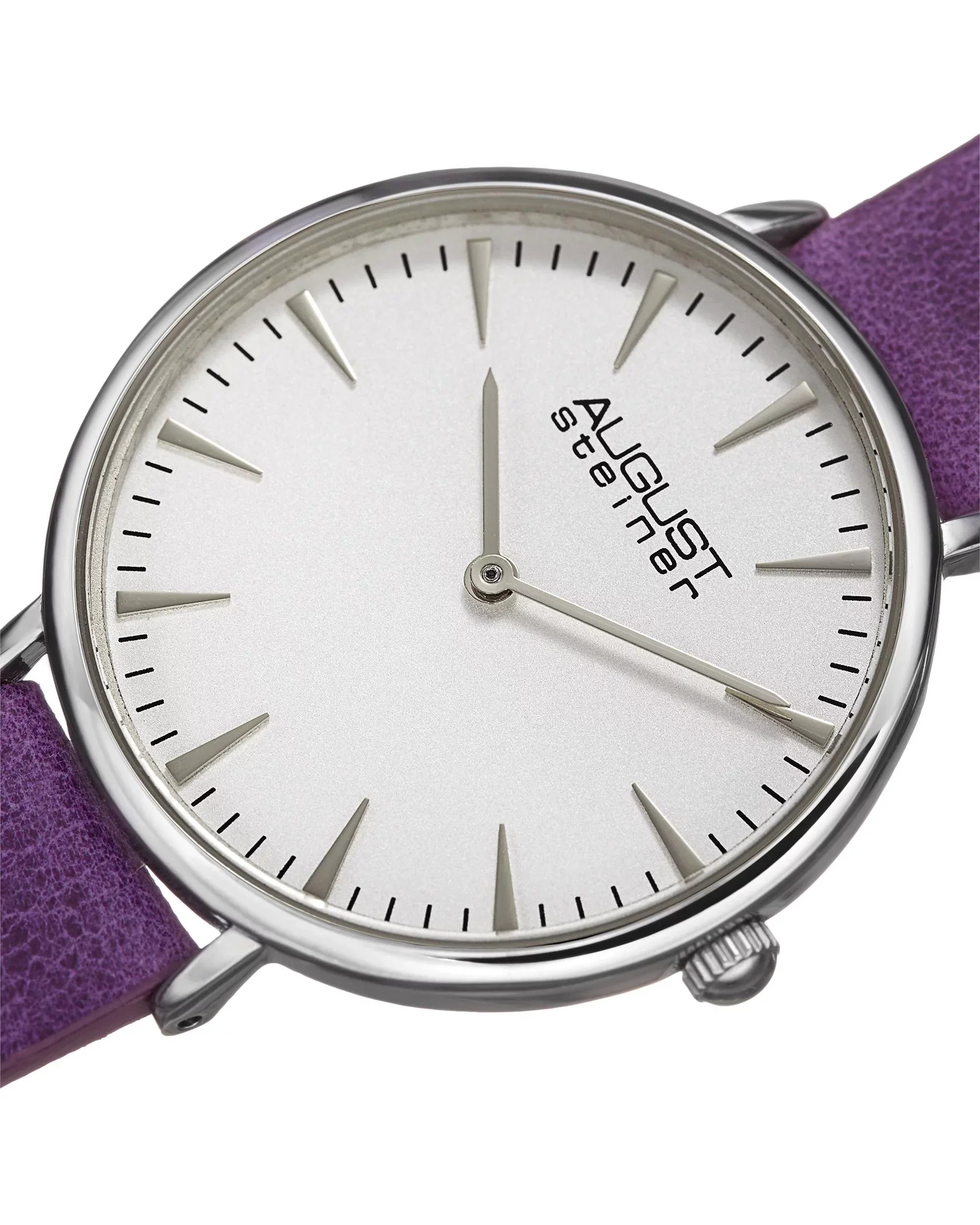 Women's  Silver-Tone Watch with Purple Leather Band