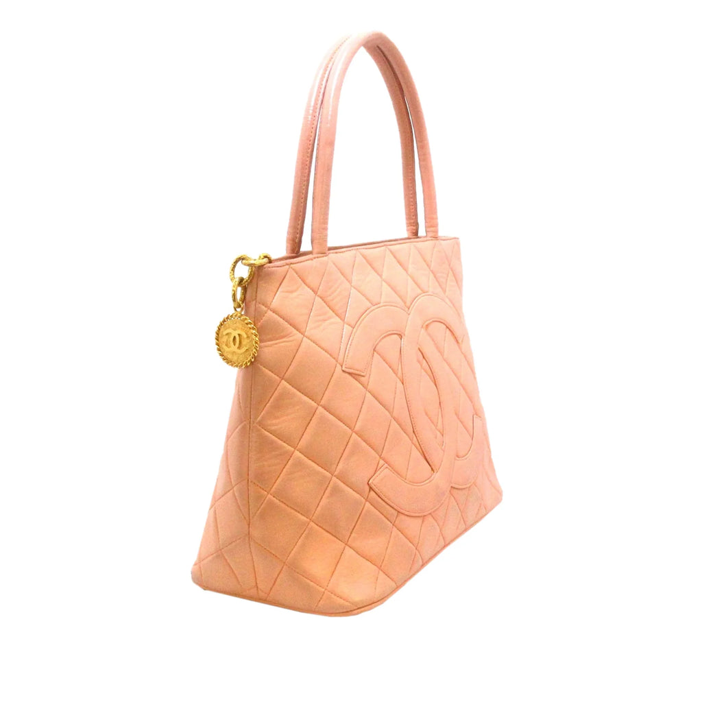 Pre-Owned Authenticated Chanel Lambskin Medallion Tote Leather Orange Tote Bag Women (Good)