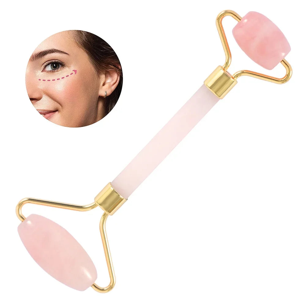 Jade Roller, Face Roller, Facial Beauty Roller Skin Care Tools, Rose Quartz Massager for Face, Eyes, Neck, Body Muscle Relaxing and Relieve Fine Lines and Wrinkles Gua Sha