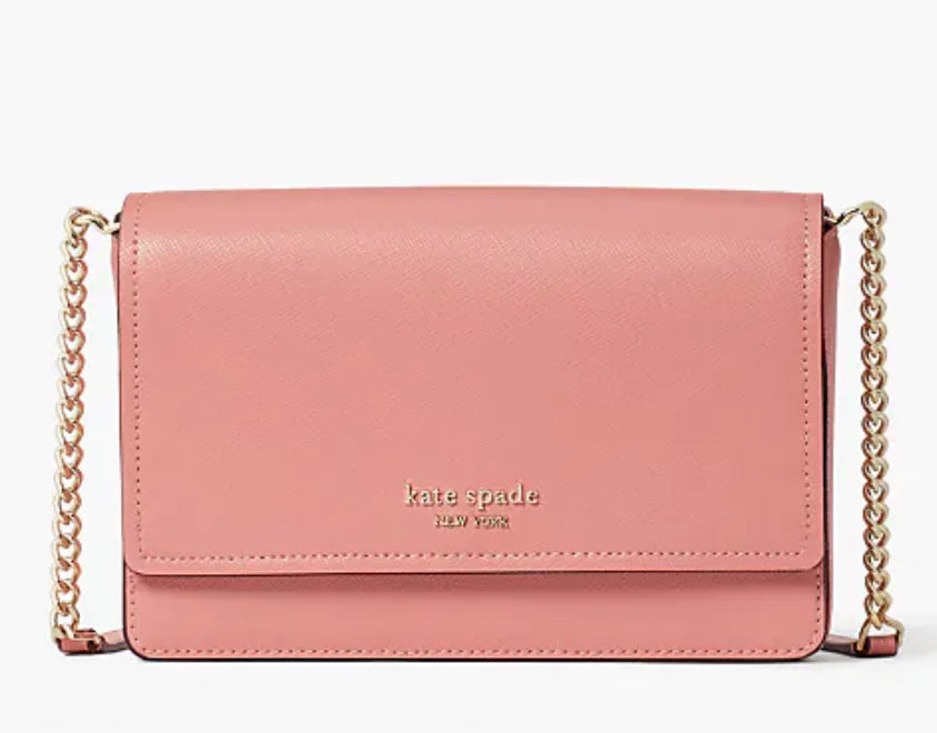 Kate Spade Spencer Flap Chain Wallet Crossbody Bag Serene Pink Saffiano Leather