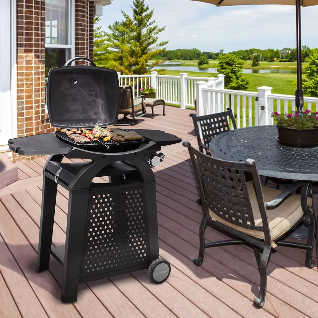 Propane Gas Grill, Portable Tabletop Barbecue Grill with Cart for Patio, Camping, Travel