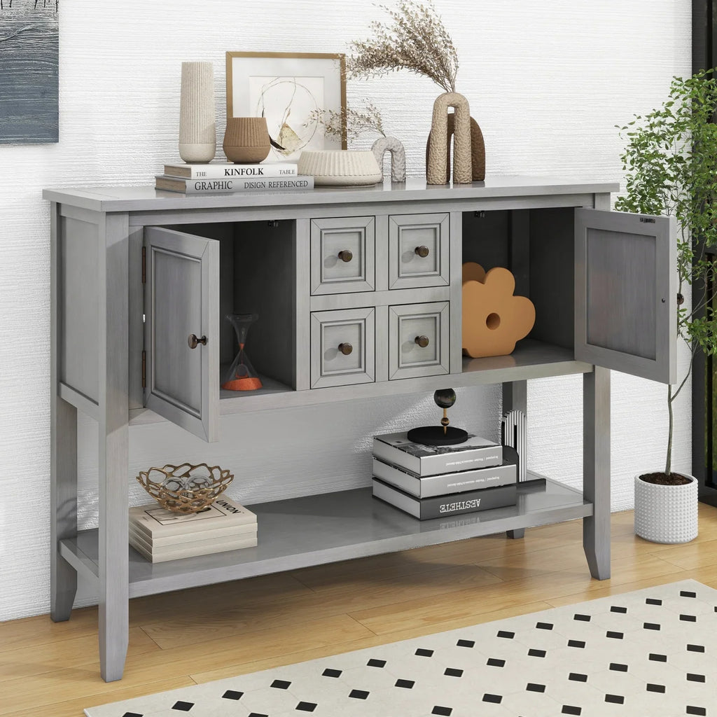 Cambridge Series Ample Storage Vintage Console Table with Four Small Drawers and Bottom Shelf for Living Rooms  Entrances and Kitchens (Espresso     )