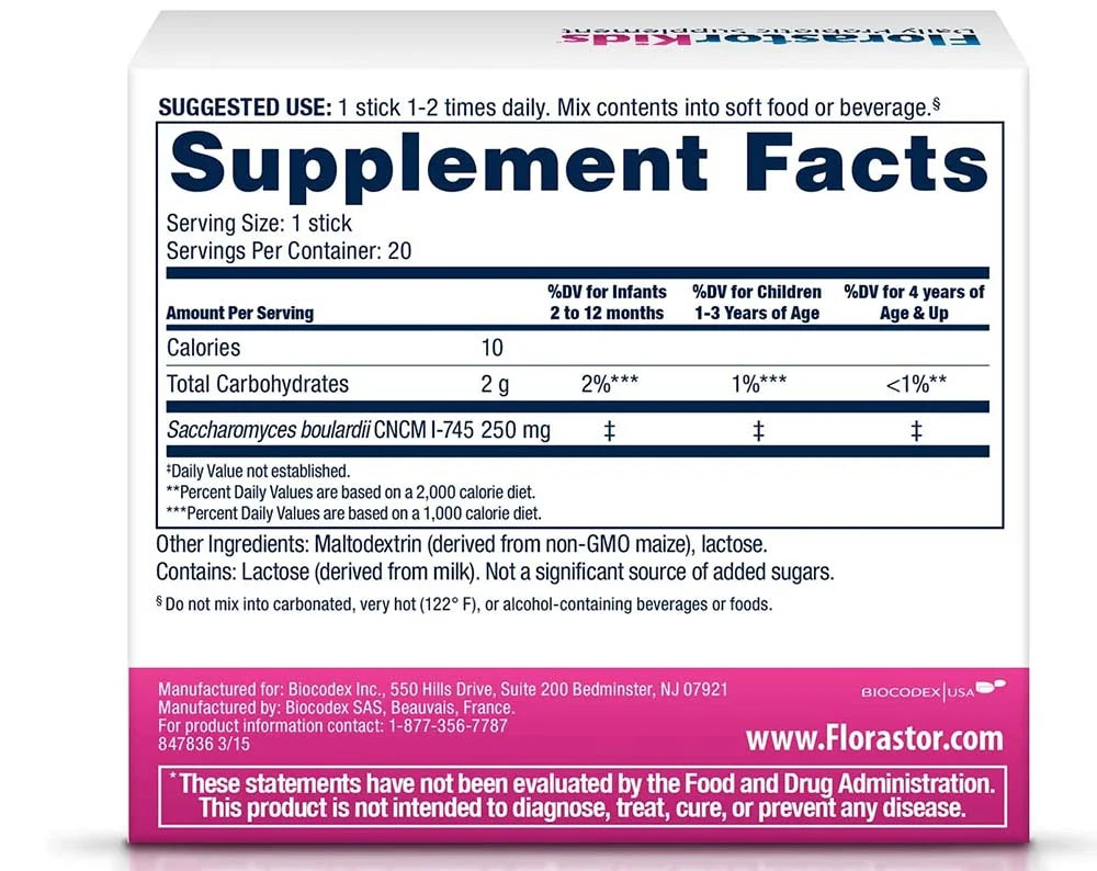 Florastor Kids Daily Probiotic Supplements for Boys and Girls (250 mg; 20 Sachets)
