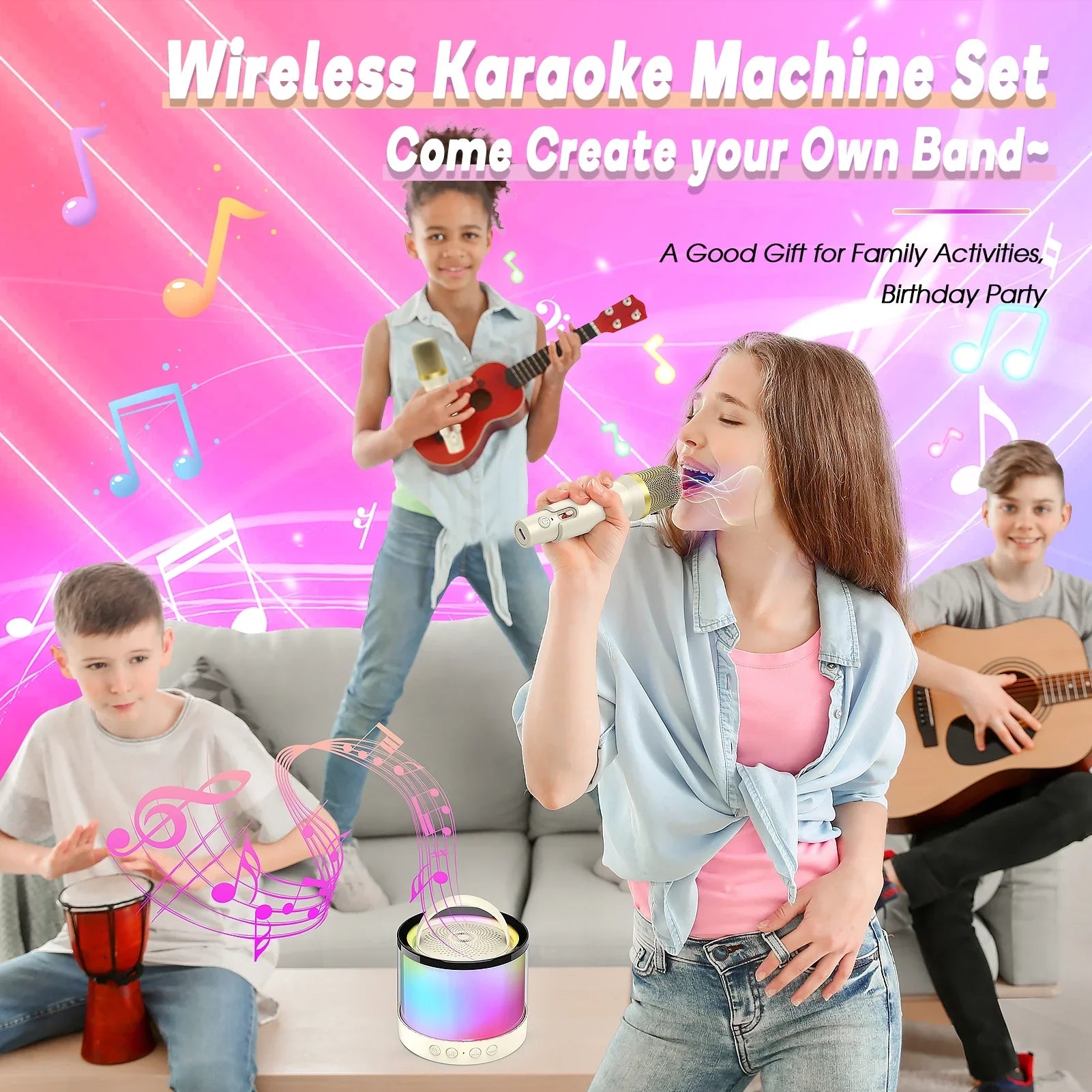 Mini Karaoke Machine Microphone for Kids Adults, Portable Bluetooth Speaker with 2 Microphones, Toys Gifts for 3 4 5 6 7 8+ Year Old Girls Boys Adults