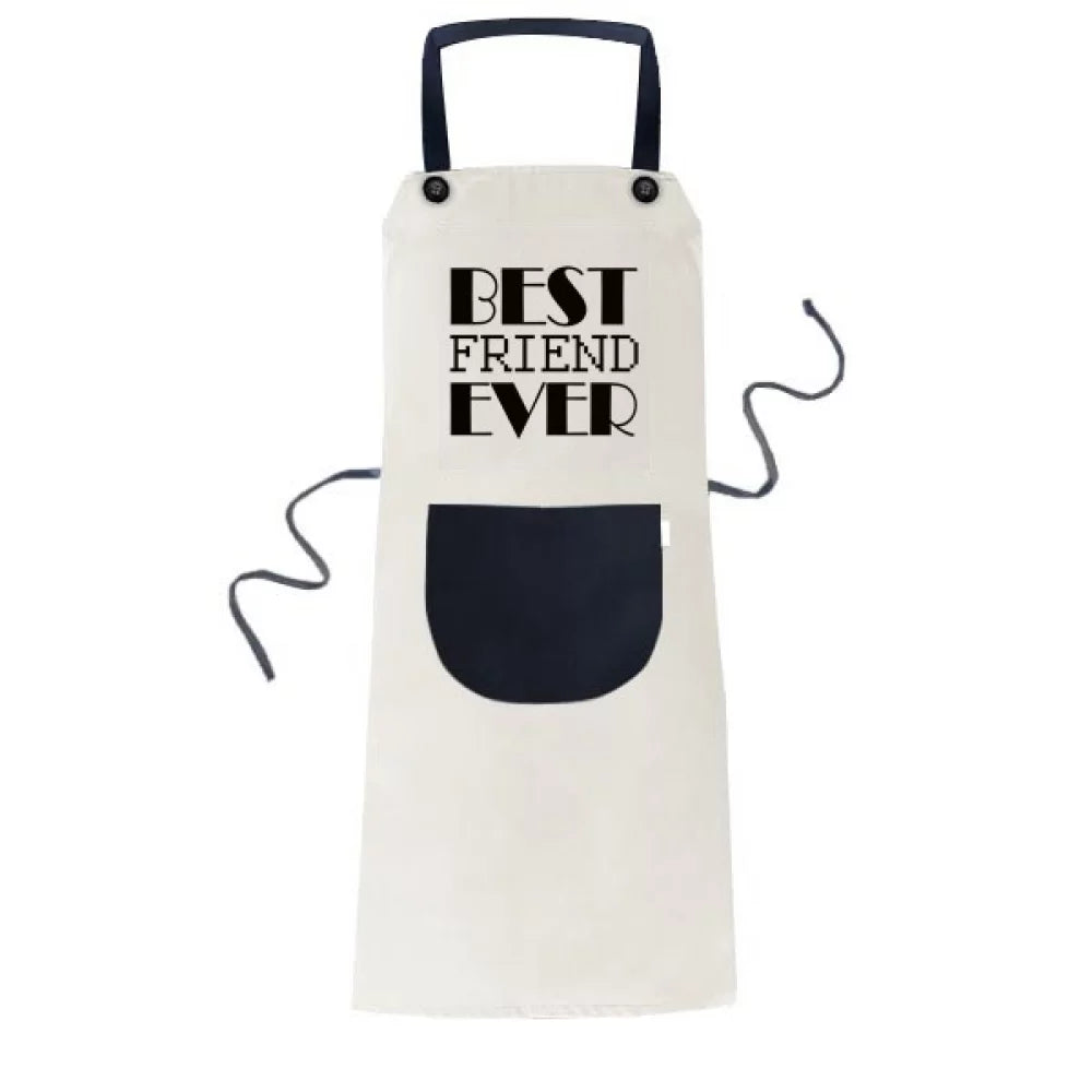Best Friend Ever Quote Apron Adjustable Bib Cotton Linen  Kitchen Pocket Pinafore