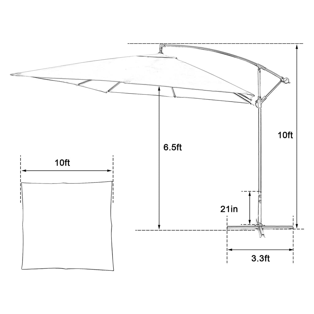 10  Patio Offset Umbrella Hanging Outdoor Umbrellas Easy Tilt Adjust Polyester for Backyard, Poolside, Lawn and Garden, Green