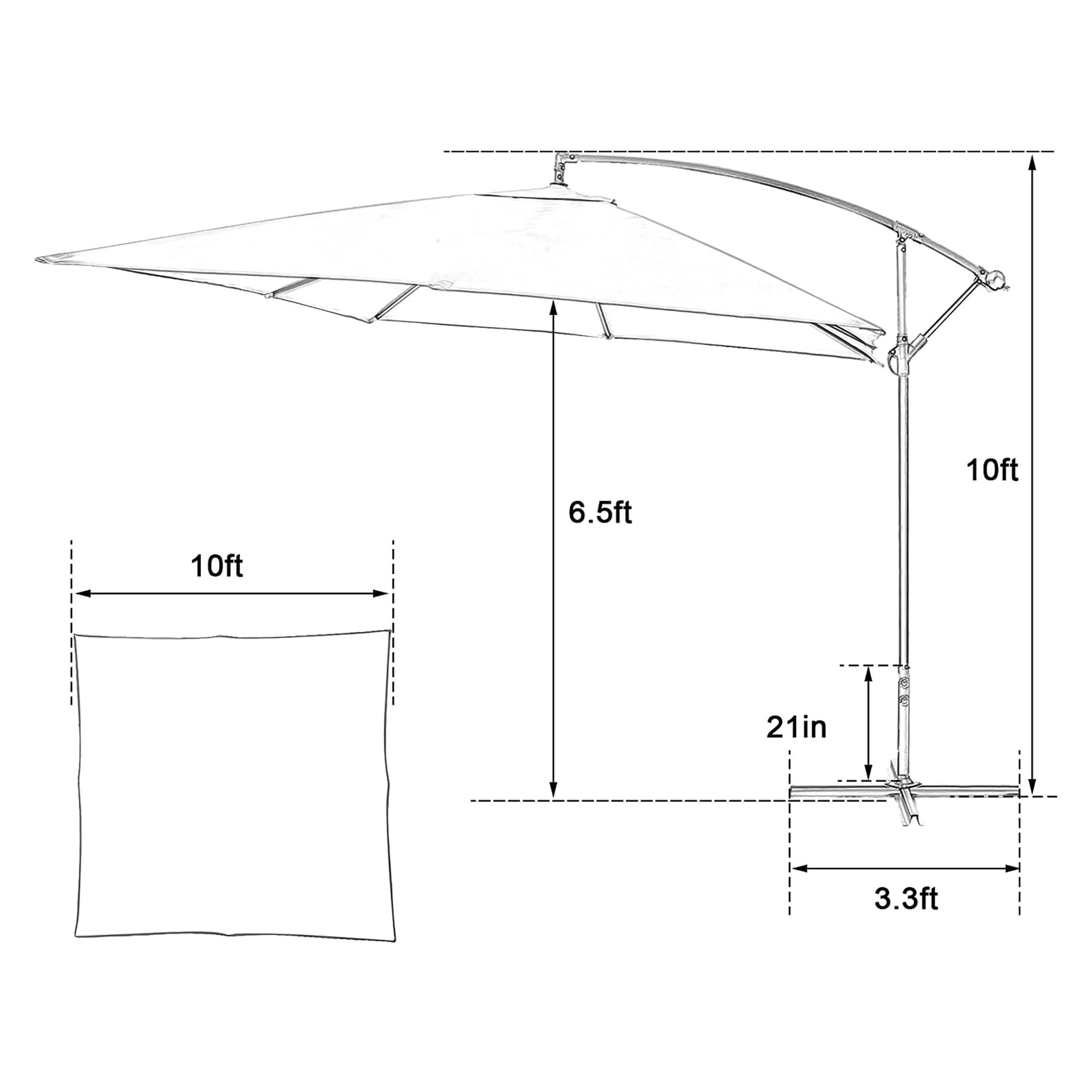 10  Patio Offset Umbrella Hanging Outdoor Umbrellas Easy Tilt Adjust Polyester for Backyard, Poolside, Lawn and Garden, Green