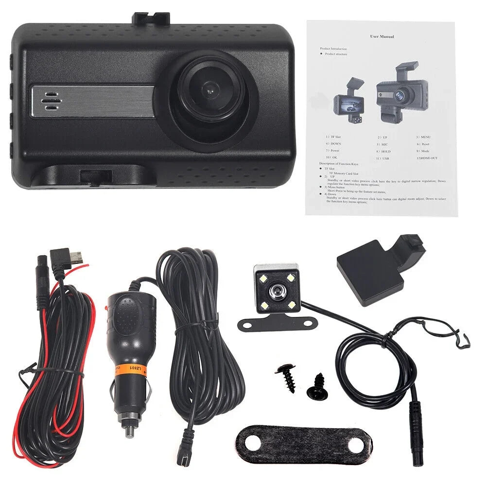 JahyShow Dual Lens Car Dash Cam Recorder: 1080P Front and Rear Camera Video,  Sensor
