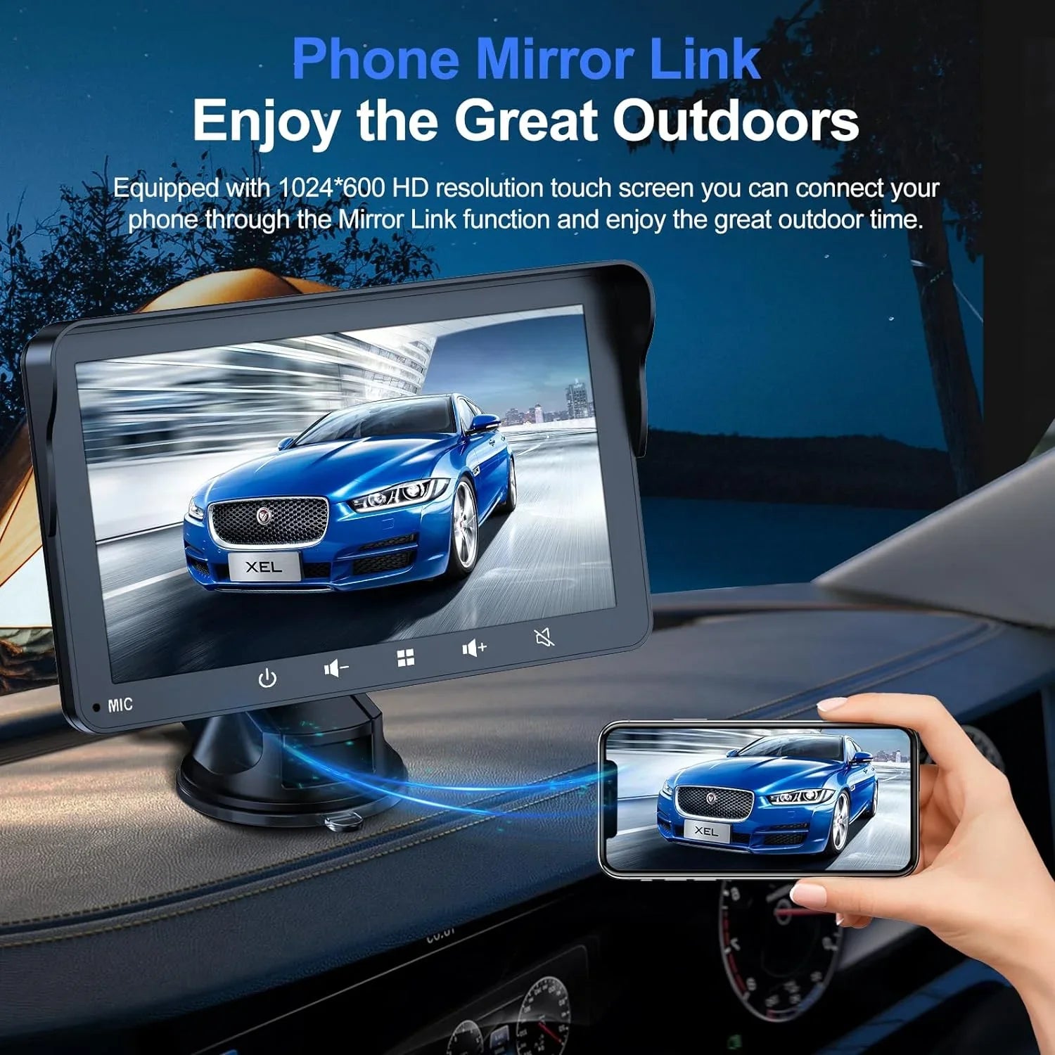 7"  Double Din Car Stereo, Portable Wireless Apple Carplay & Android Auto with Backup Camera,  Touch Screen Stereo with Bluetooth, Multimedia Player, Car Audio with Mirror Link//