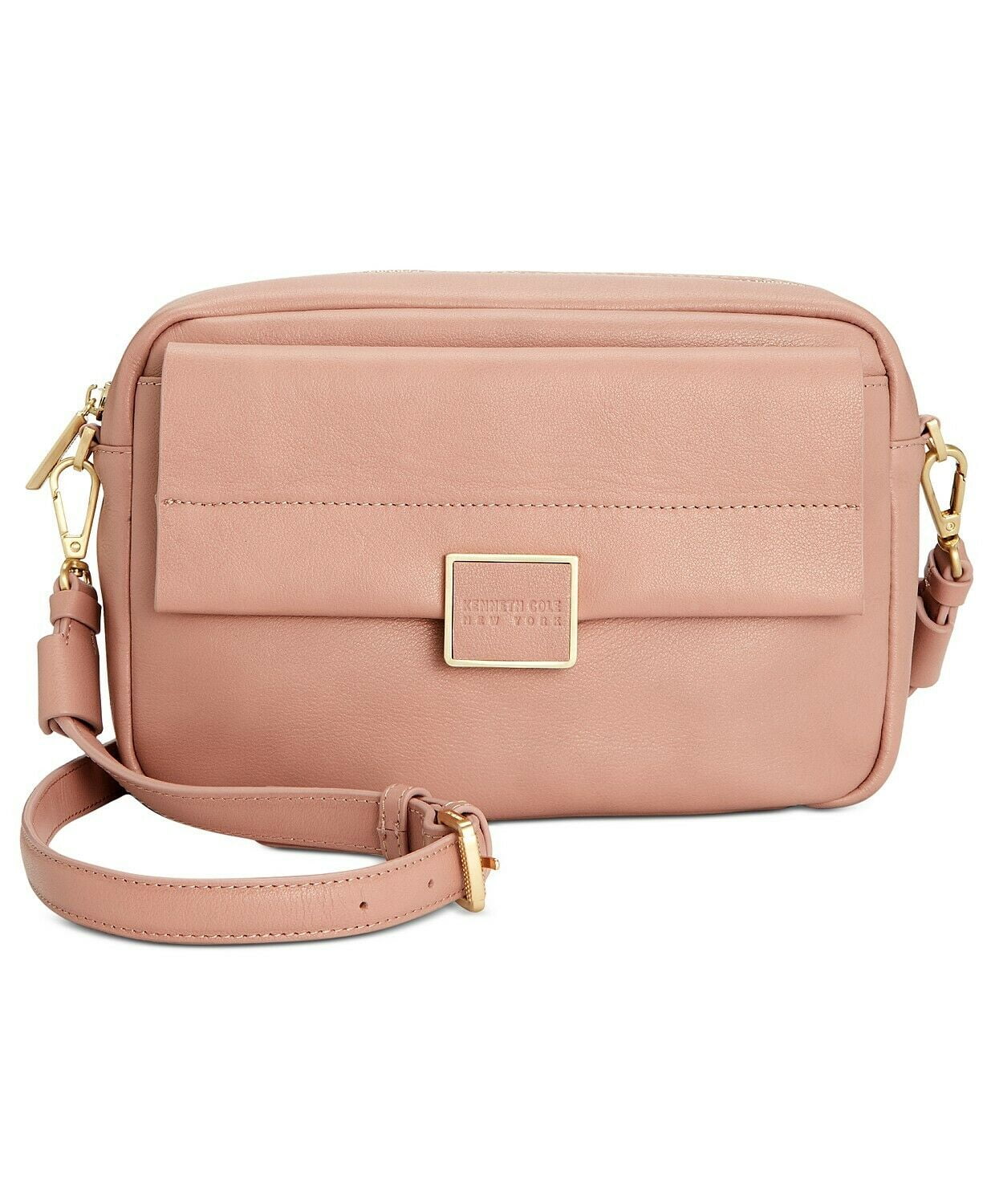 Kenneth Cole New York Christie Crossbody Handbag Leather Gold Zip Dark Pink
