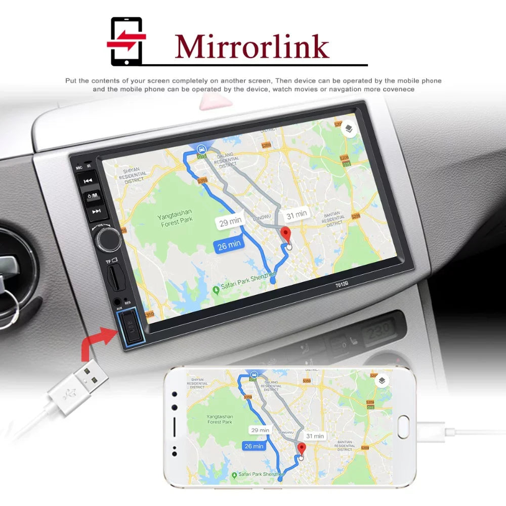 Polarlander Car Stereo Car Audio Double Din 7-inch  Touch Screen Car radio Player with Multimedia     /4/3 mirror link function Bluetooth with 4LED backup camera