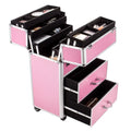 Ktaxon 3 in 1 Pro Rolling Aluminum Makeup Case, Lockable Cosmetic Train Box Storage Trolley, Pink