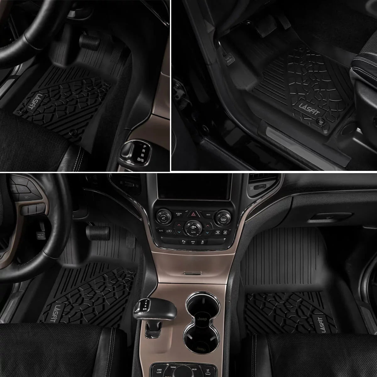 Lasfit Car Floor Liners for 2016-2021 Jeep Grand Cherokee ( Jeep Cherokee )  & Jeep Grand Cherokee  2022, All Weather  Vehicle Floor Mats Set, 1st and 2nd Row, Fit Bench Seating only, Black