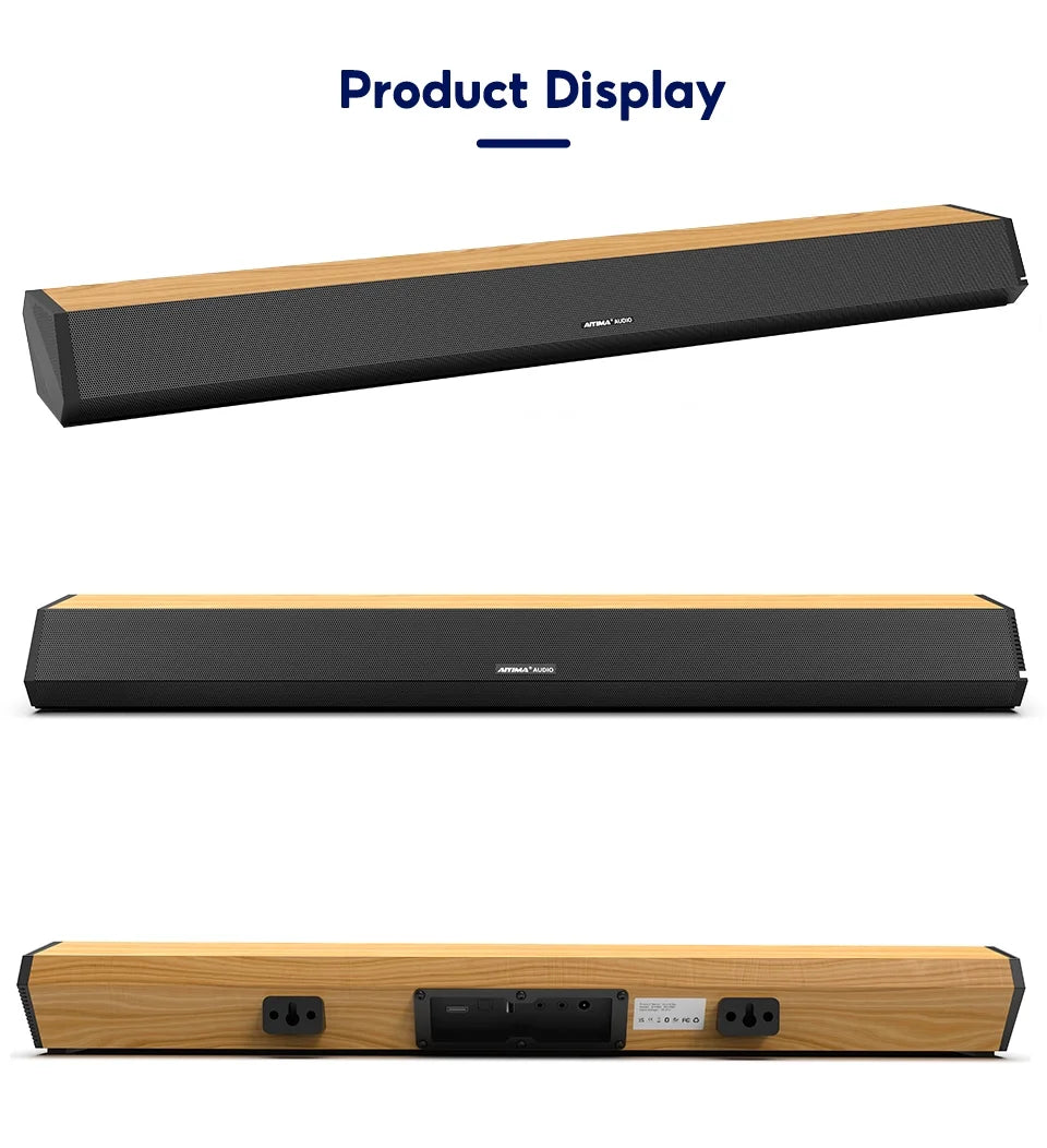 Soundbar 28-Inch 60W with -, Bluetooth 5.0, Optical Coaxial   Connection, 4 Speakers, 3 EQs, 110dB Surround Sound Bar Home Theater Audio Soundbar System for