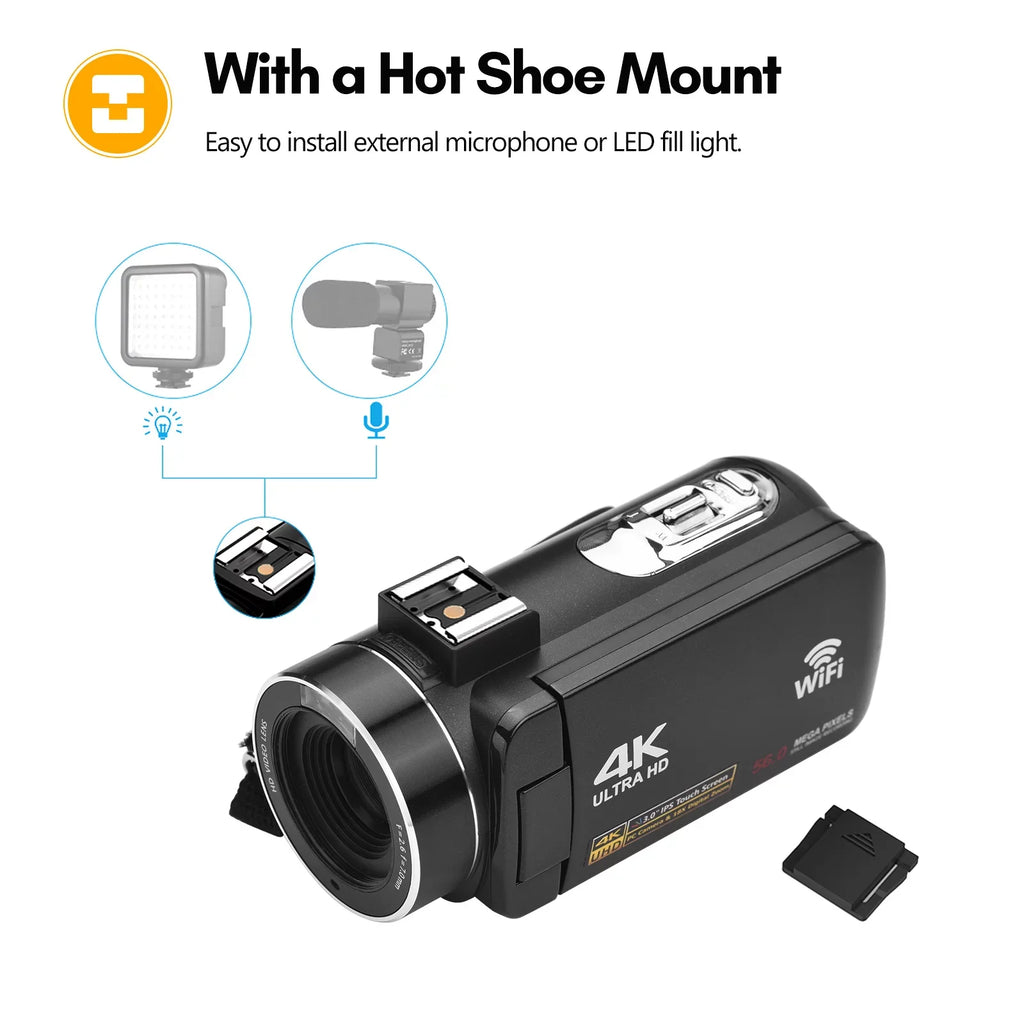 Andoer-2 4K Digital Video Camera WiFi Camcorder  Recorder 56MP 18X Digital Zoom 3.0 Inch  Touchscreen Supports Face Detection  Night Vision -shake with 2pcs Batteries + Remote Control + Carry