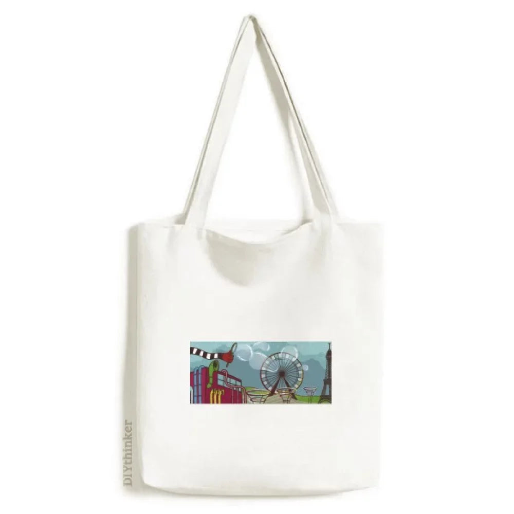 Kursaal Park France Eiffel Tower Tote Canvas Bag Shopping Satchel Casual Handbag