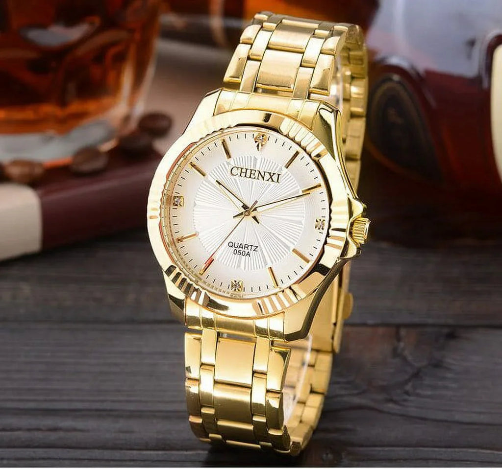 Brand Famous Noble Gentlmen Watch Classic Luxury Gold Stainless Steel Quartz Male Watches Fashion Delicate Gift Clock Men