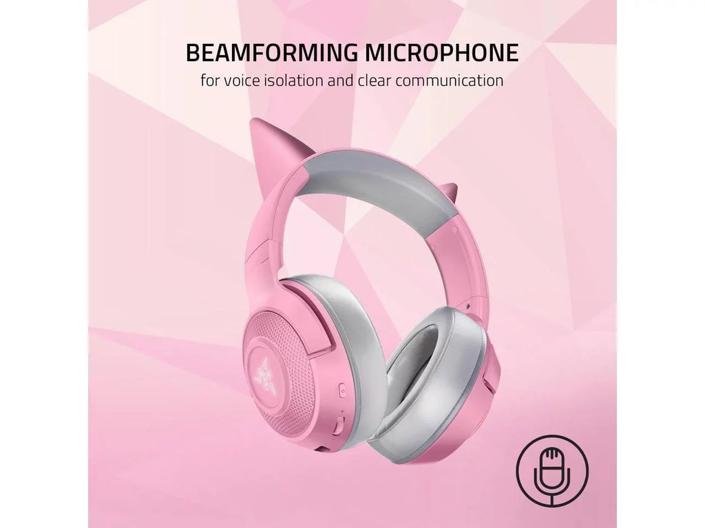 Razer Kraken  Kitty Edition: Bluetooth 5.0-40ms Low Latency Connection - Custom-Tuned 40mm Drivers - Beamforming Microphone - Powered by Razer Chroma - Quartz Pink