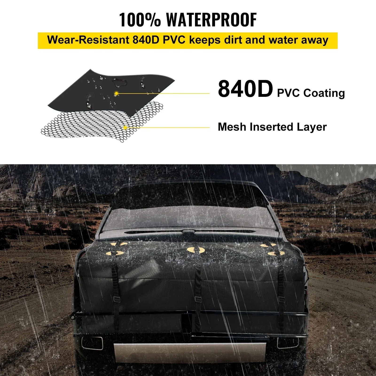 Hitch Cargo Carrier Bag, Waterproof 840D , 48"x20"x22" (12 Cubic Feet), Heavy Duty Cargo Bag for Hitch Carrier with Reinforced Straps, Fits Car Truck  Vans Hitch Basket