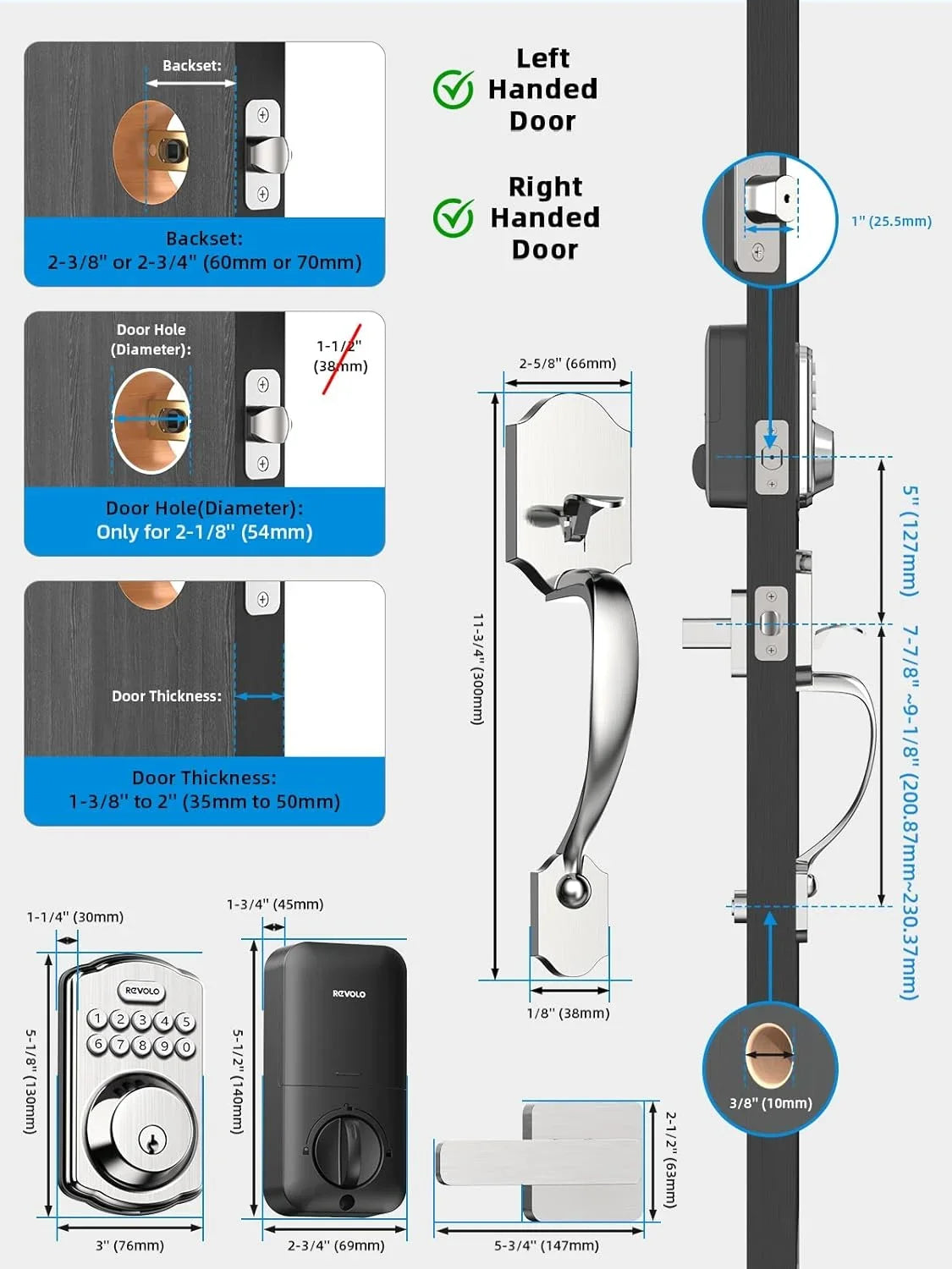 Electronic Keypad Deadbolt, Keyless Entry Door Lock, Keyed Entry, Auto Lock, Smart Lock with Handle, Front Door Handle Sets, Anti-Peeking Password, Oil-Rubbed Bronze