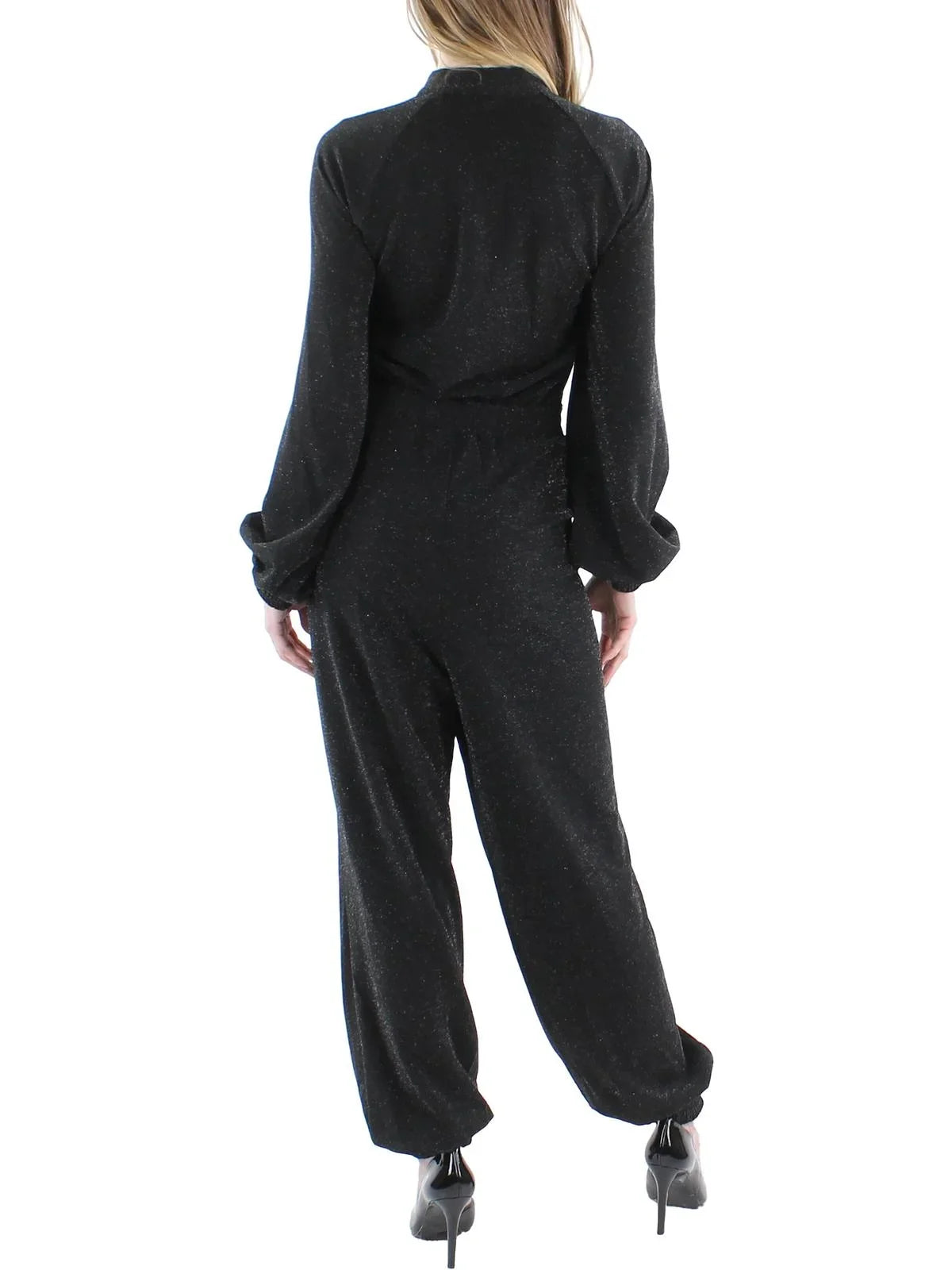 Karl Lagerfeld Paris Womens Metallic Jogger Jumpsuit