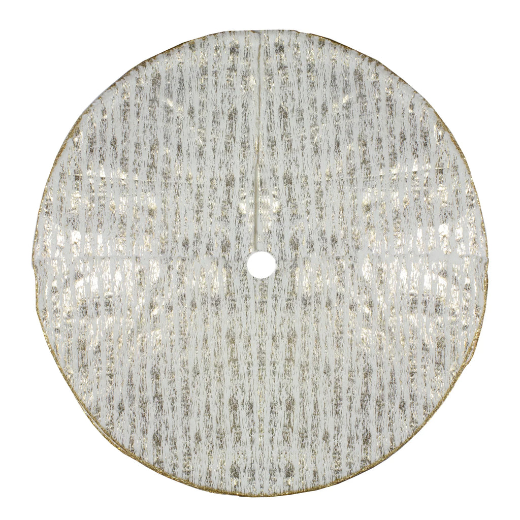 Northlight 48" Cream and Gold Wood Grain Pattern and Faux Fur Christmas Tree Skirt