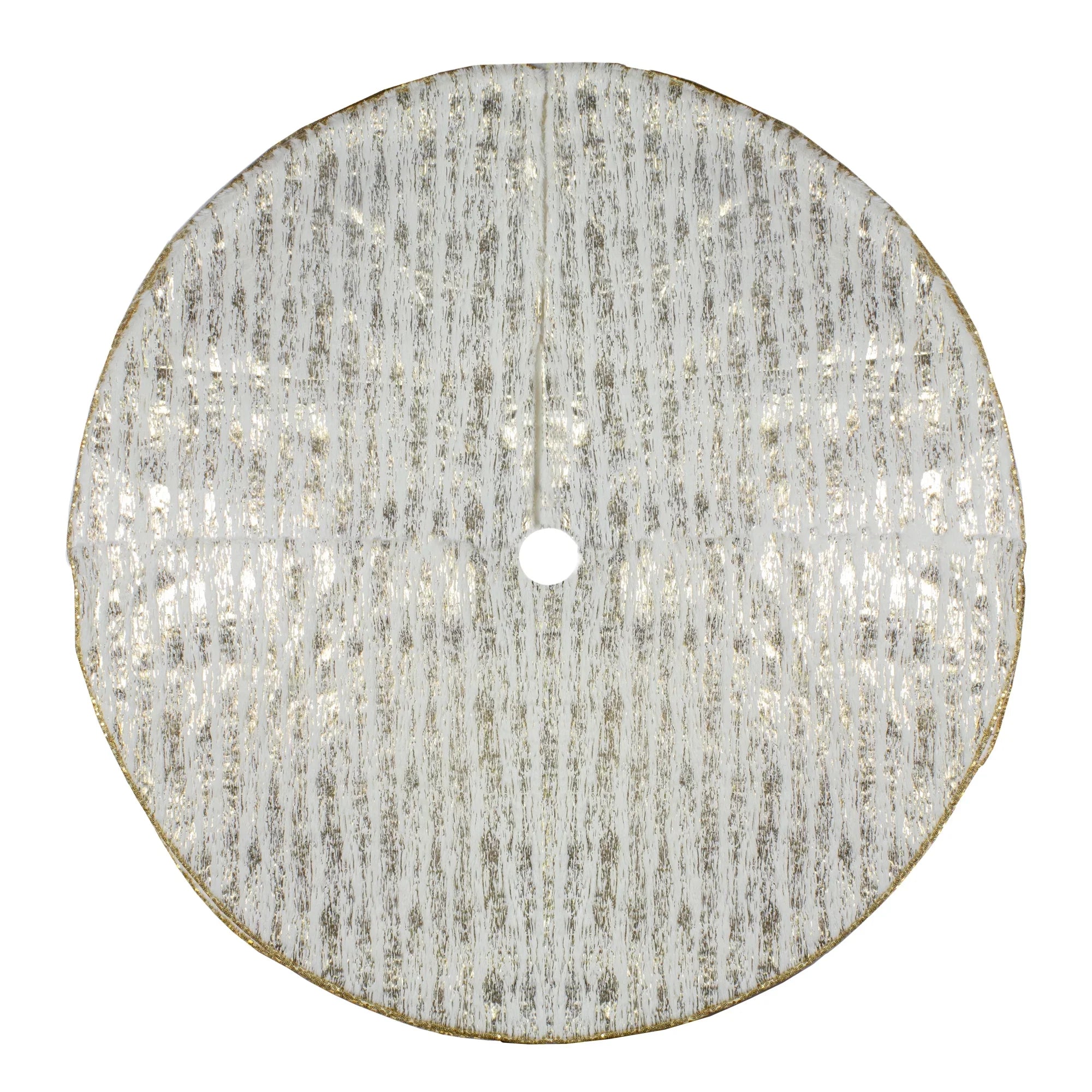 Northlight 48" Cream and Gold Wood Grain Pattern and Faux Fur Christmas Tree Skirt