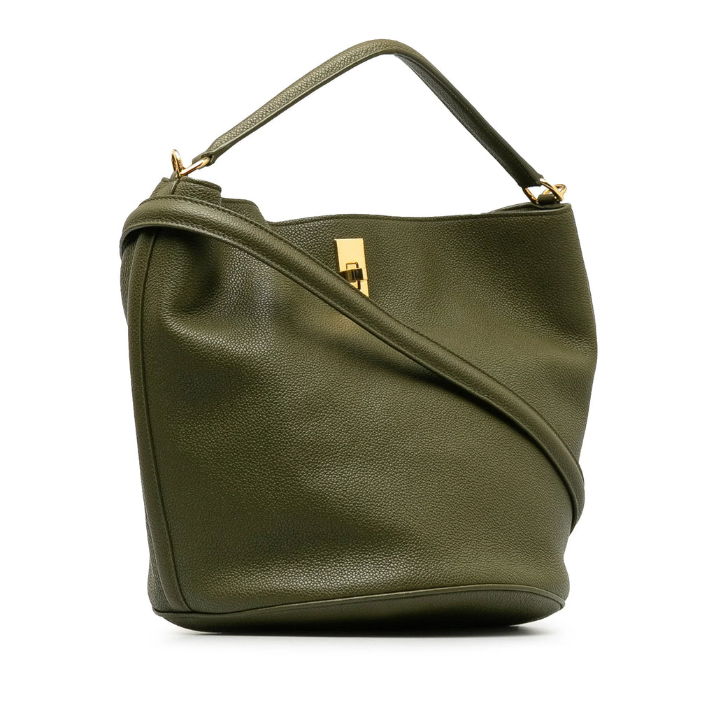 Pre-Owned Authenticated Celine Teen Bucket 16 Calf Leather Green Bucket Bag DrawstringBag Unisex (Good)