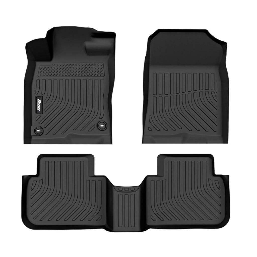 Ikon Motorsports 3D  Floor Mats + Trunk Mat, Compatible with 2022-2024 Honda Civic Black All Weather Waterproof Anti-Slip Floor Liners Front & 2nd Row Full Set Interior Storage Cover Accessories